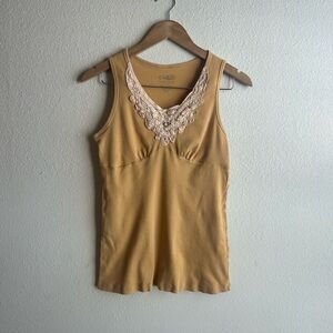 Ribbed Tank Top Mustard Yellow with Lace Detail Surfer Island Vibe